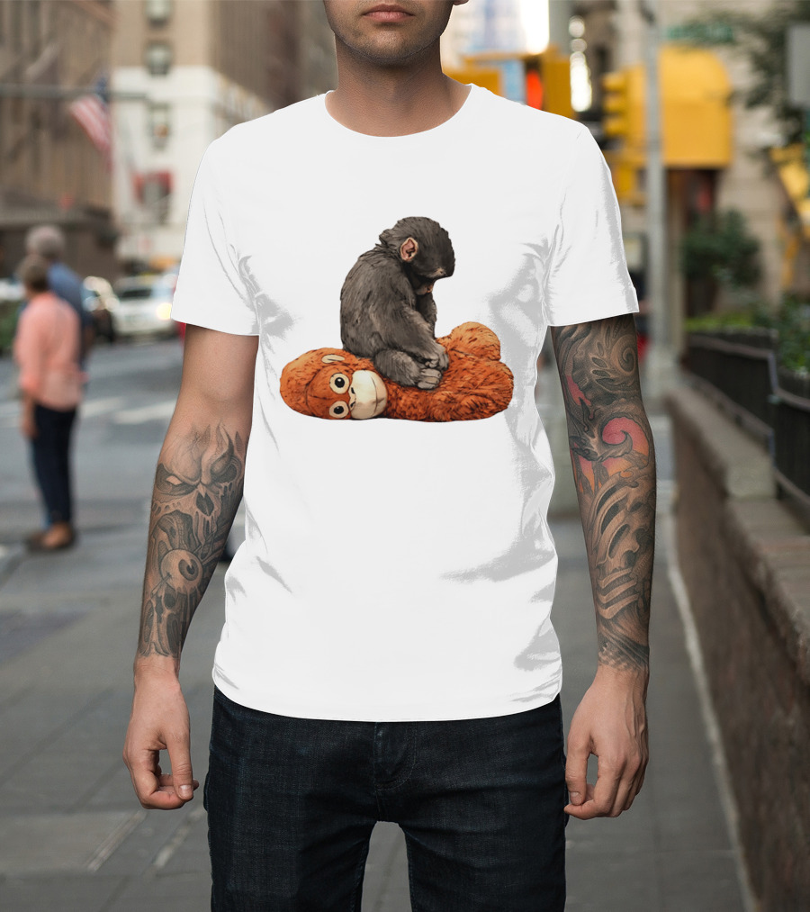 Punch Kun Protect Baby Monkey Comfort Plush Hugging Companion T-Shirt
