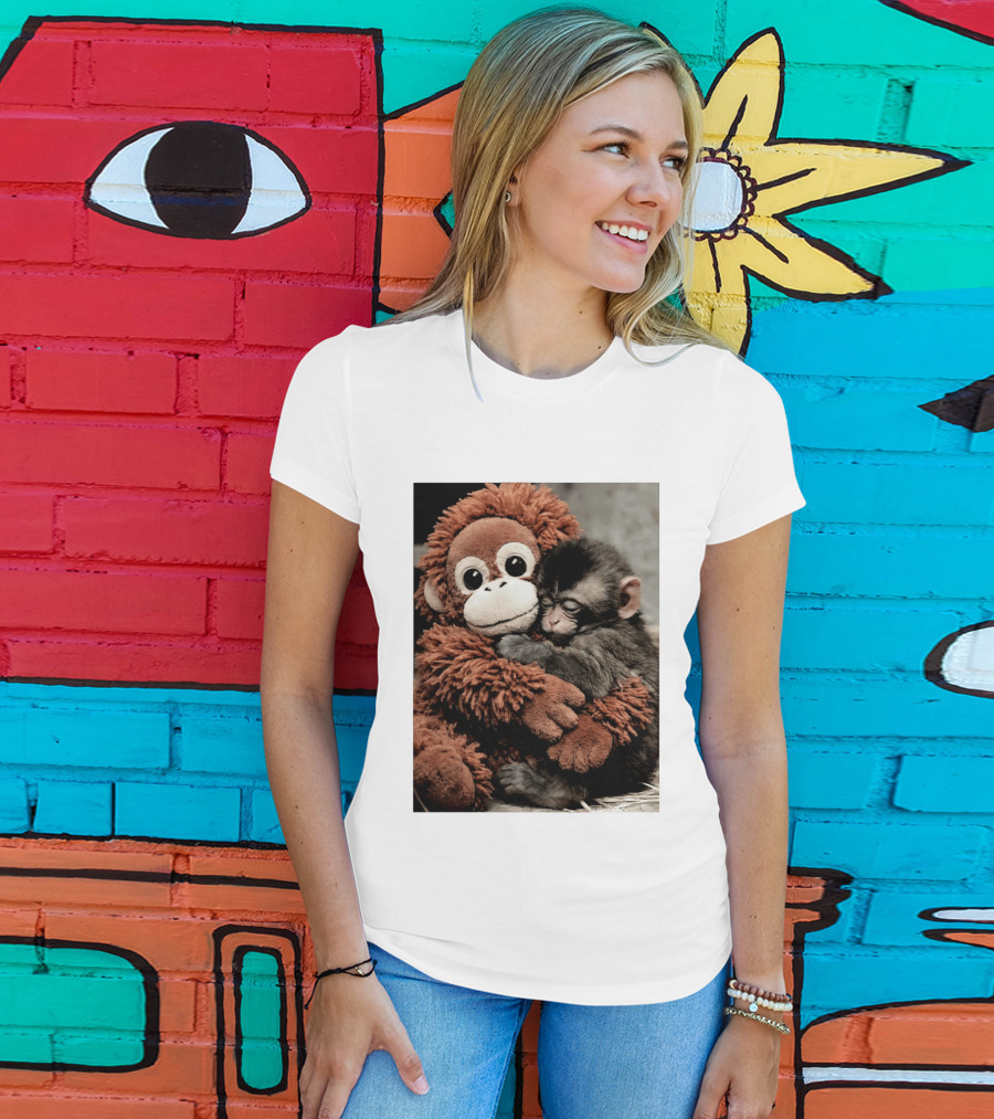Punch Kun Cuddly Punch Monkey Hugging Plush Toy T-Shirt