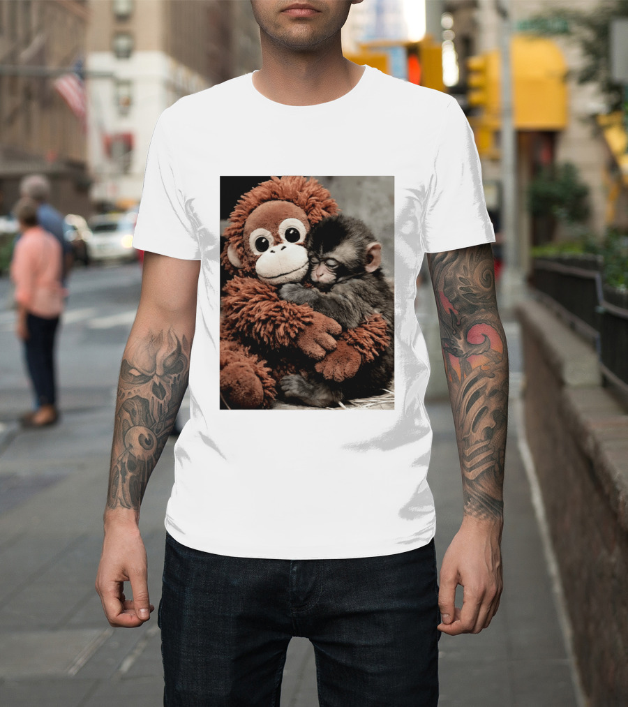 Punch Kun Cuddly Punch Monkey Hugging Plush Toy T-Shirt