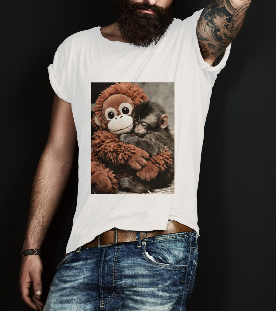 Punch Kun Cuddly Punch Monkey Hugging Plush Toy T-Shirt