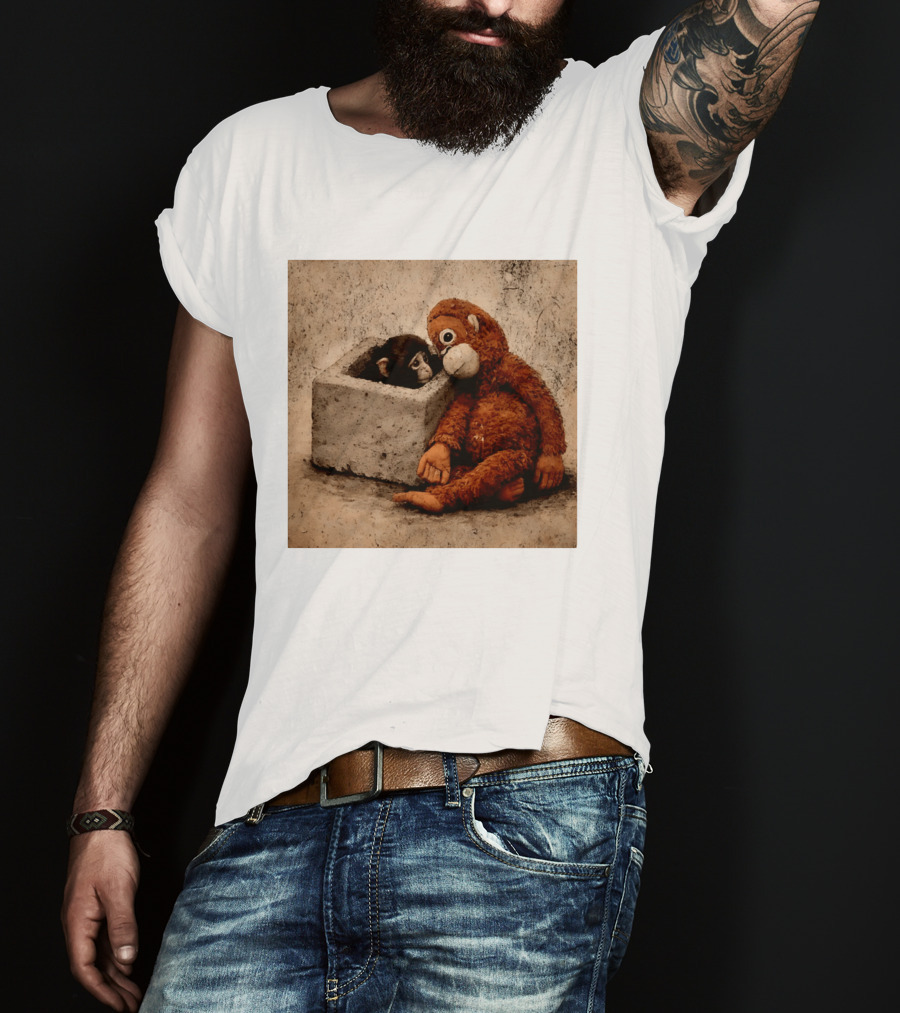 Punch Kun Punch The Monkey Cuddling Plush Toy Block Scene T-Shirt