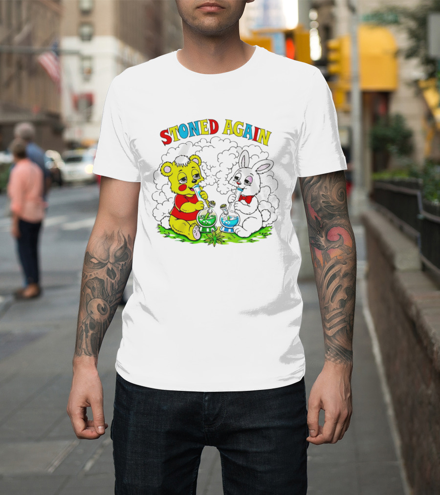 Stoned Again Bears And Rabbits Smoking Weeds T-Shirt