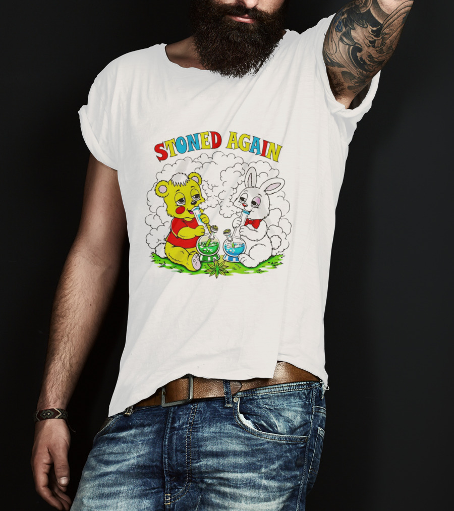 Stoned Again Bears And Rabbits Smoking Weeds T-Shirt