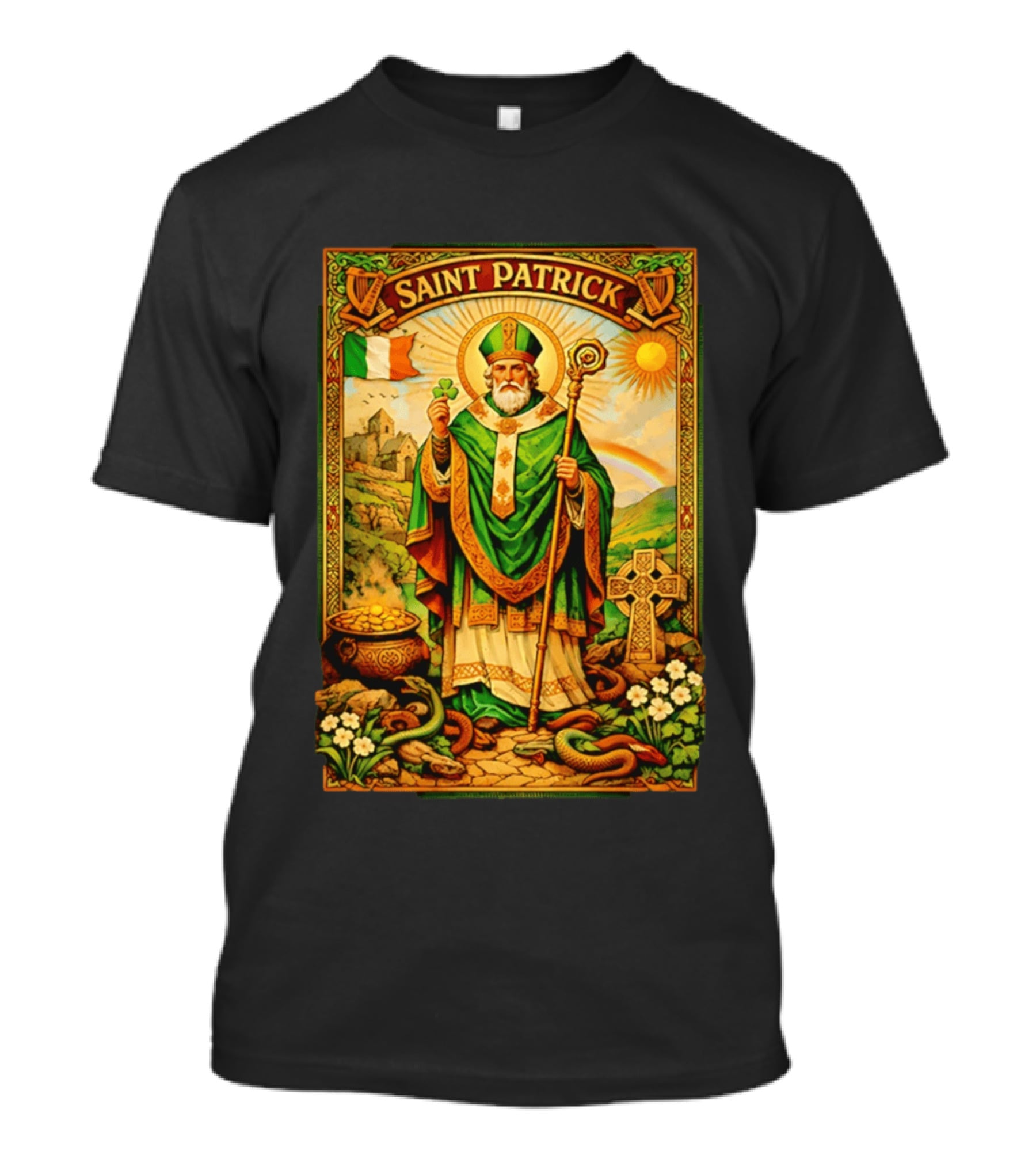 Saint Patrick Ireland Shamrock Cross Snakes Harp Flag T-Shirt