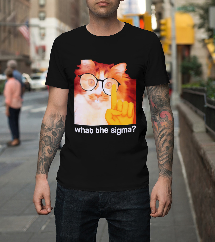 What The Sigma Cat Meme Glasses Pointing Finger Humor T-Shirt