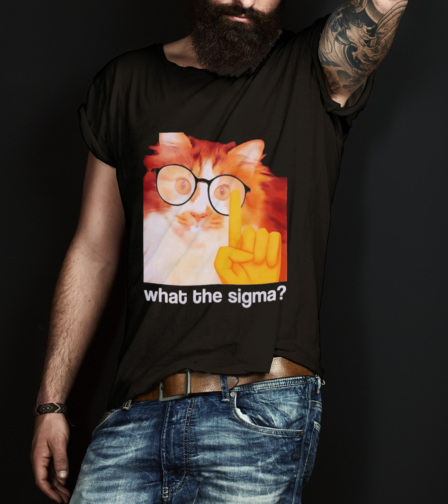 What The Sigma Cat Meme Glasses Pointing Finger Humor T-Shirt