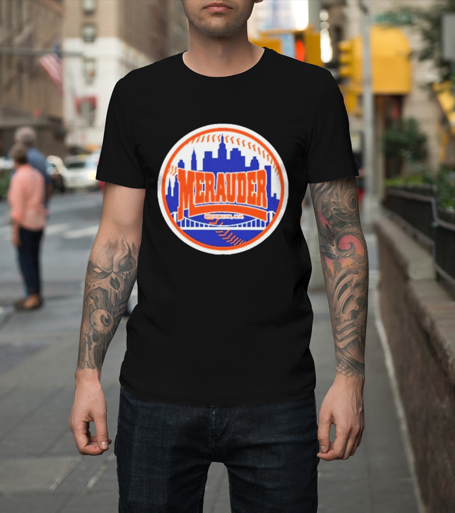Merauder Brooklyn NY Skyline Baseball New York Mets T-Shirt