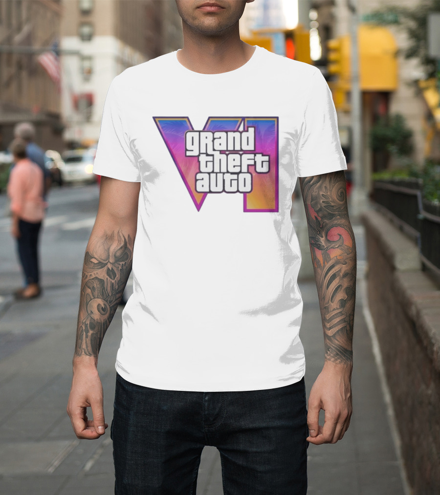 Grand Theft Auto VI 2025 GTA 6 VI Logo With Sunset Palm T-Shirt