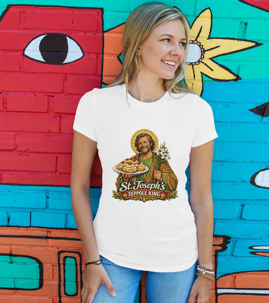 St Joseph's Zeppole King Saint Holding Tray With Flowers T-Shirt