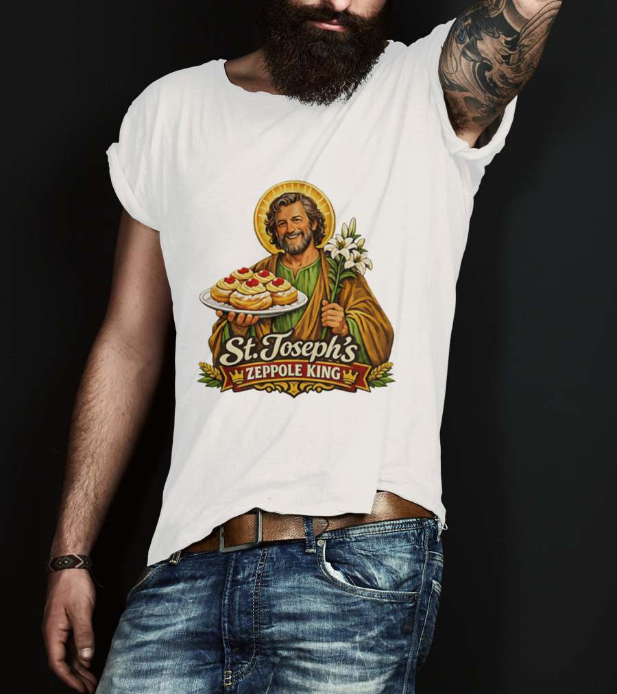 St Joseph's Zeppole King Saint Holding Tray With Flowers T-Shirt