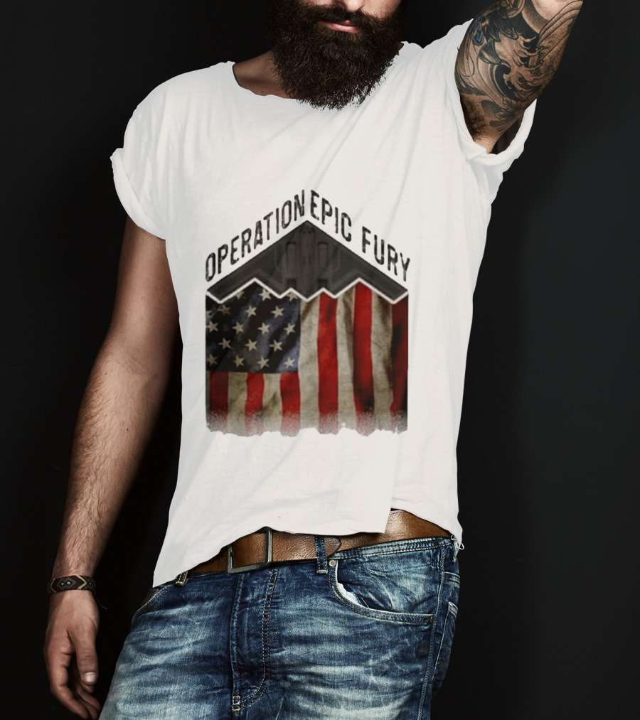 Operation Epic Fury USA American Flag Military Stealth Bomber T-Shirt