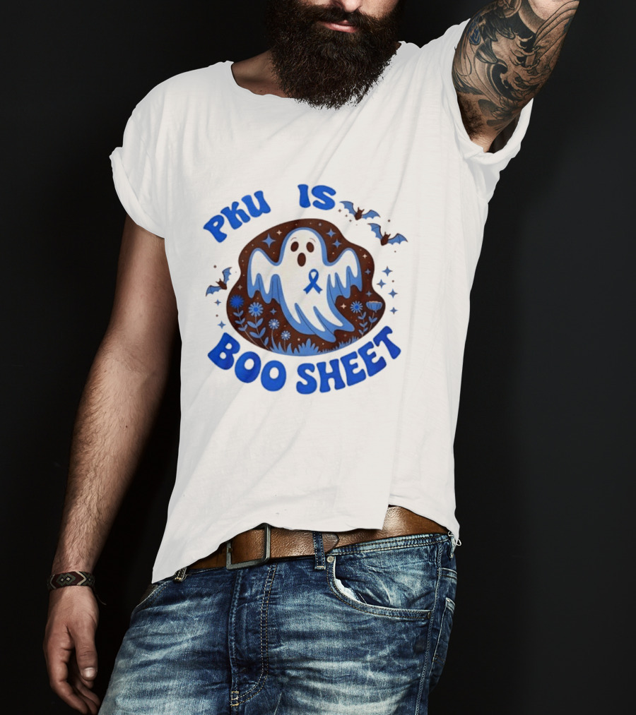 PKU Is Boo Sheet Ghost With Awareness Ribbon And Bats T-Shirt