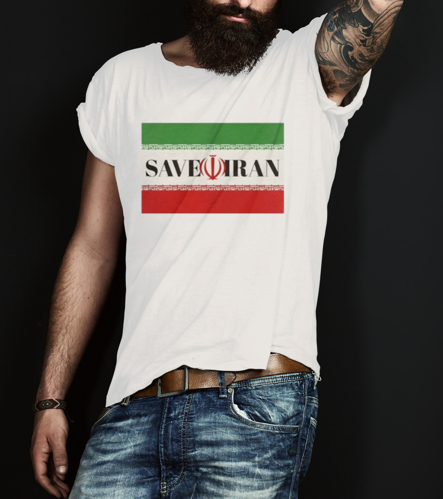 Save Iran National Symbol Emblem Green White Red T-Shirt