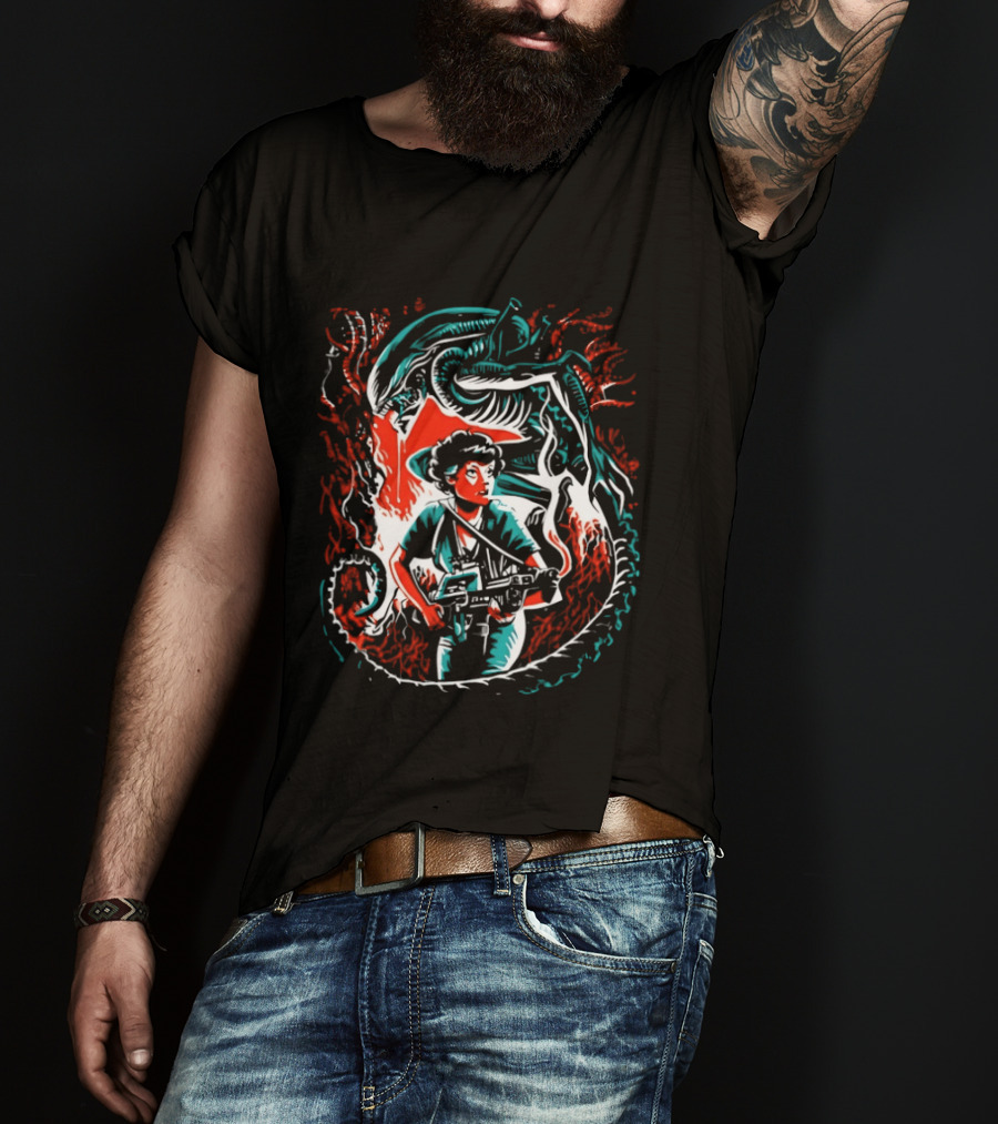 Alien Ripley Xenomorph Hunter Hunted Iconic Sci Fi Battle T-Shirt