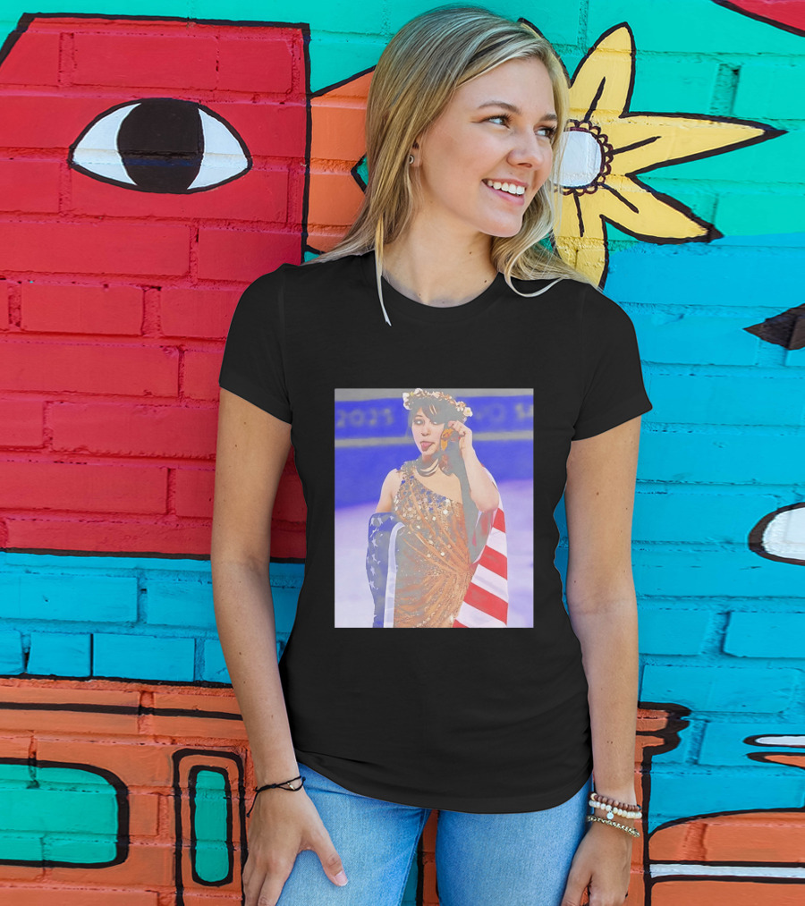 Alysa Liu Gold Medal USA Team Celebration With American Flag T-Shirt
