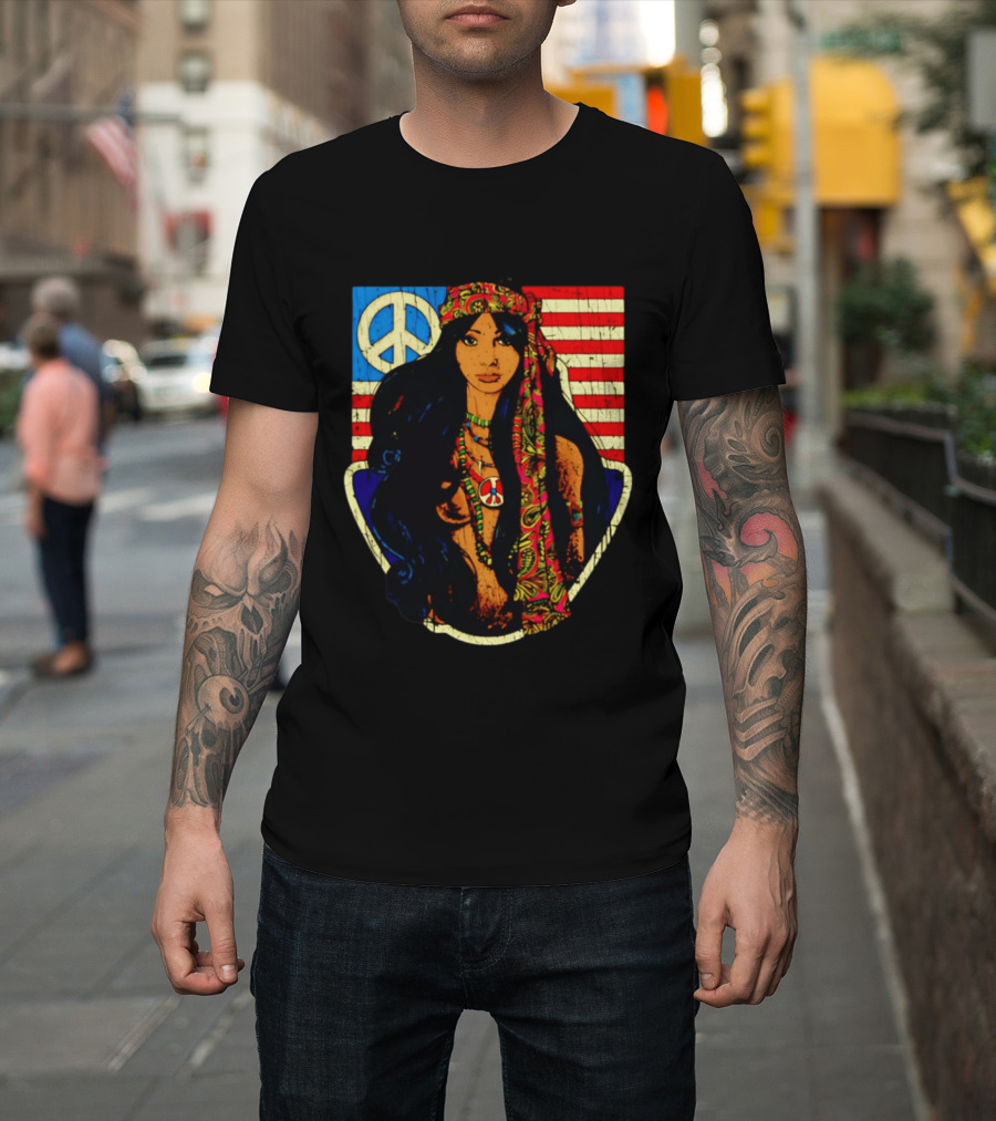 Peace Is Natural 1969 Bohemian Hippie Woman American Flag T-Shirt