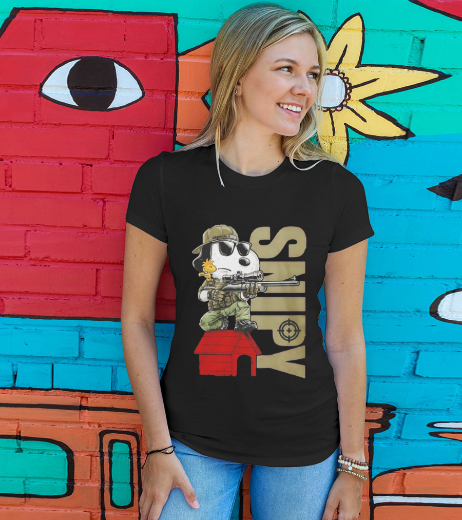 Snoopy Sniper Woodstock Camouflage Doghouse Target T-Shirt