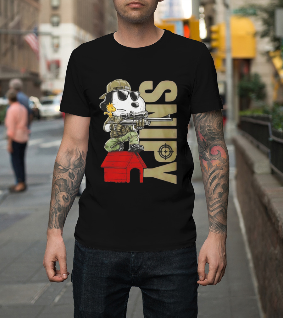 Snoopy Sniper Woodstock Camouflage Doghouse Target T-Shirt