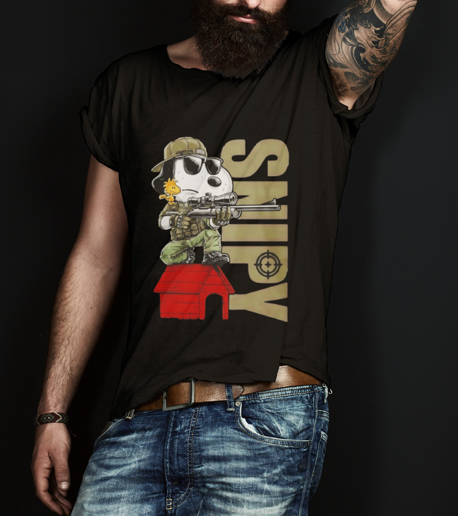 Snoopy Sniper Woodstock Camouflage Doghouse Target T-Shirt