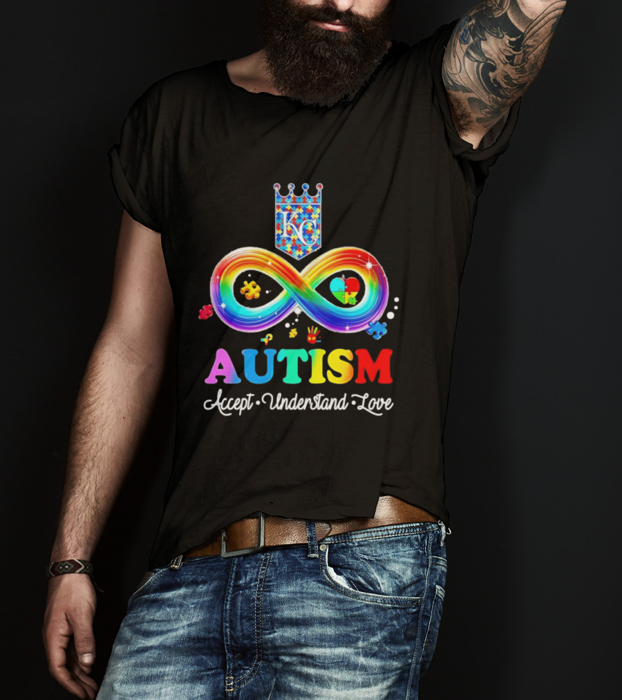 Kansas City Royals KC Autism Accept Understand Love Rainbow Infinity Puzzle Pieces T-Shirt