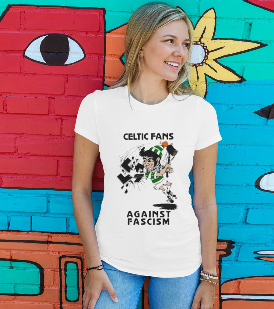Celtic Fans Against Fascism Irish Character And Broken Swastika T-Shirt