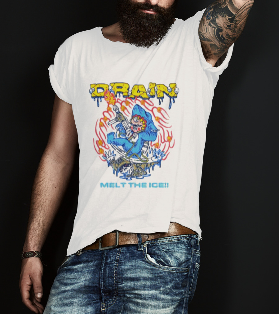 Drain Melt The Ice Hardcore Punk Shark Character With Flames And Machine Gun T-Shirt