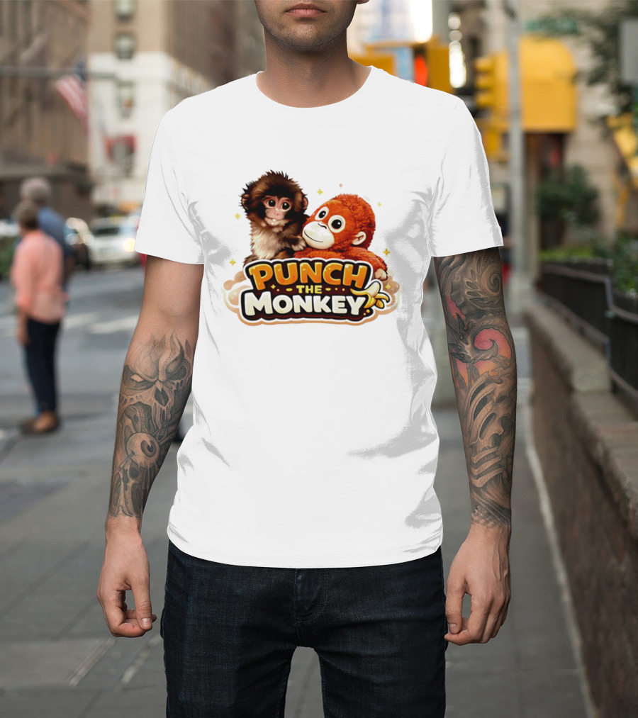 Punch The Monkey Cute Plush Cartoon T-Shirt