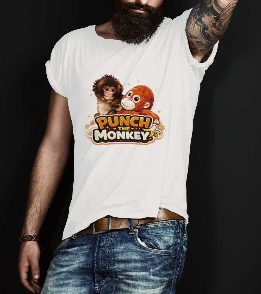 Punch The Monkey Cute Plush Cartoon T-Shirt