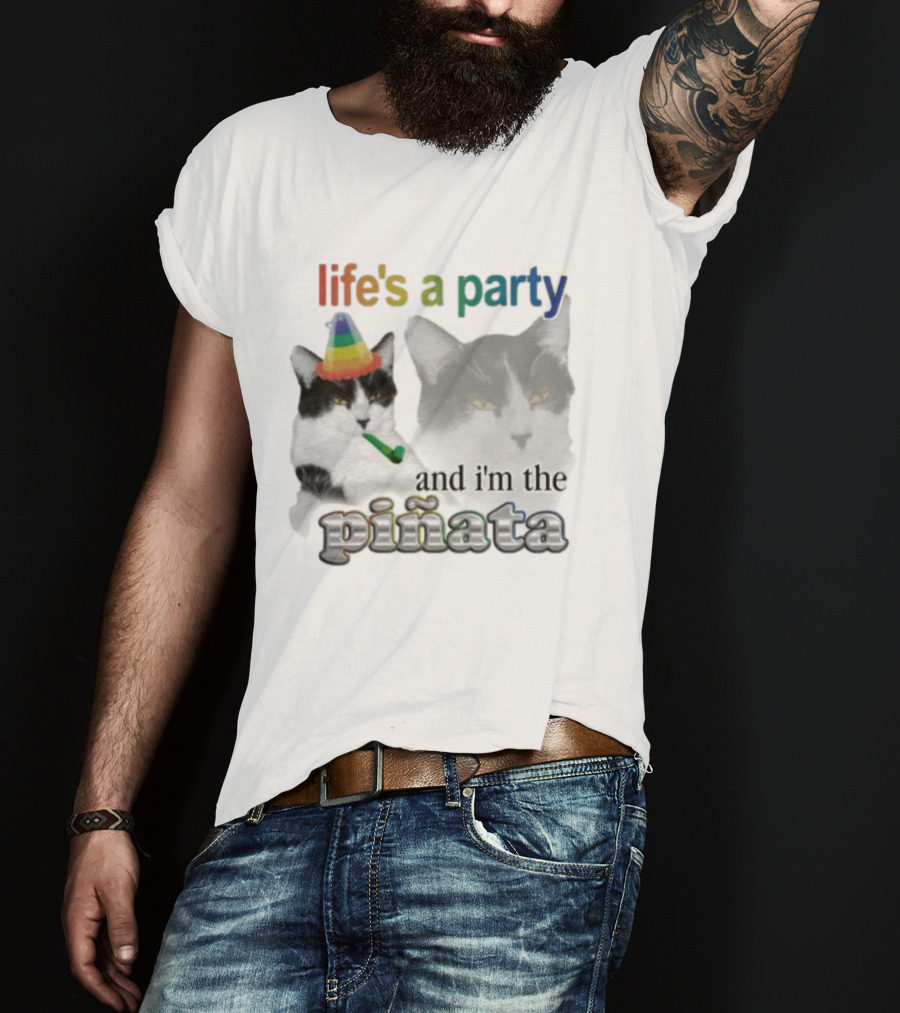 Life's A Party Cat I'm The Piñata Party Hat Humor T-Shirt