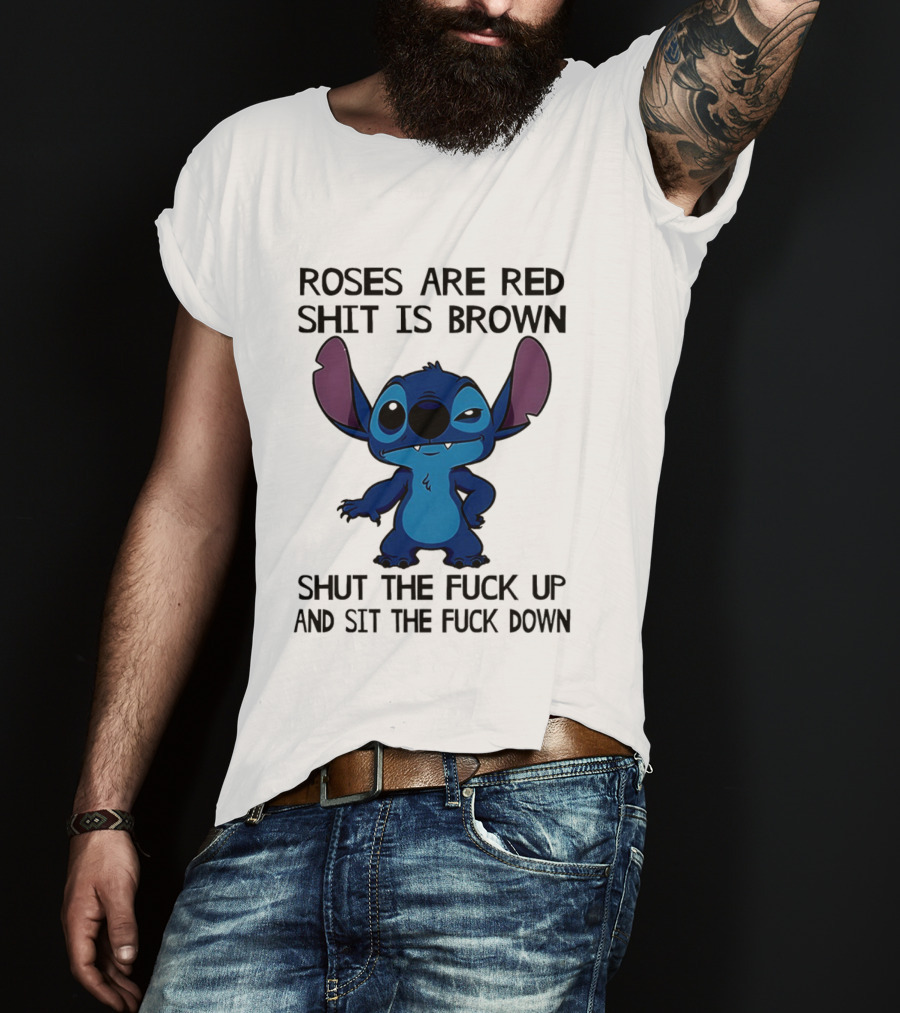 Stitch Roses Are Red Shit Is Brown T-Shirt