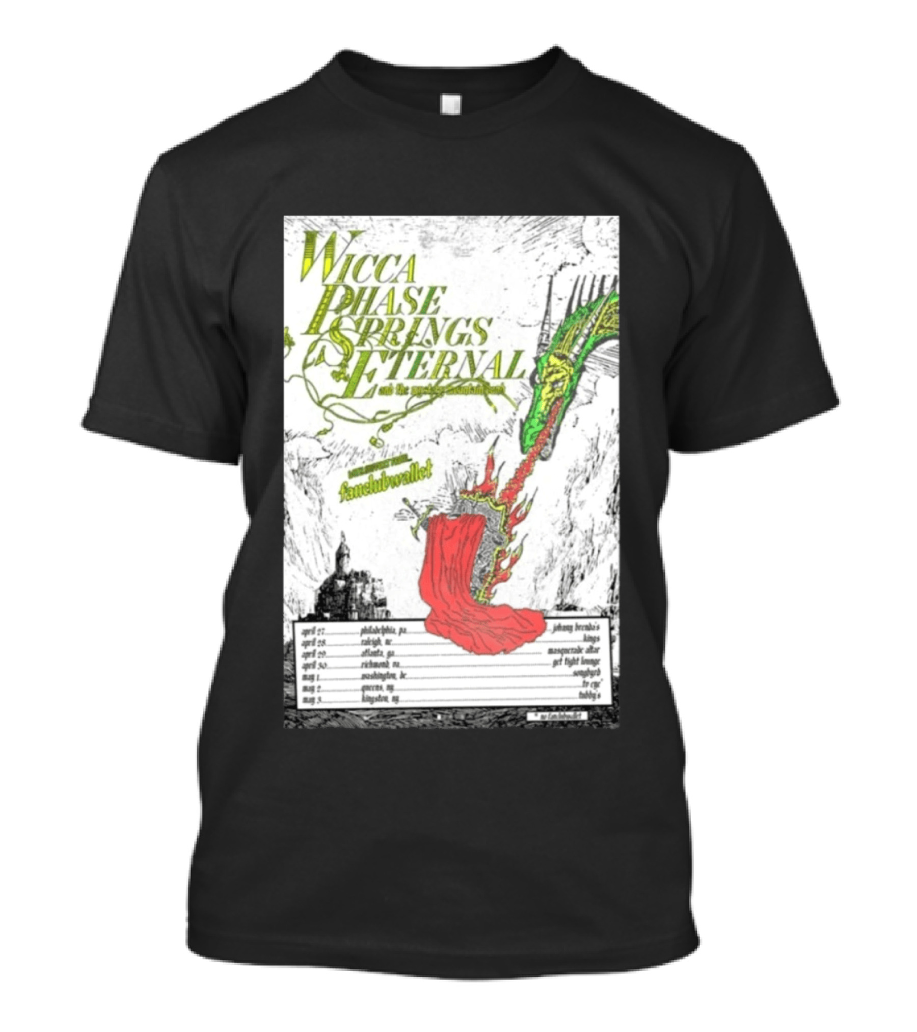 Wicca Phase Springs Eternal Tour 2026 With Fantasy Dragon Illustration And Tour Dates T-Shirt
