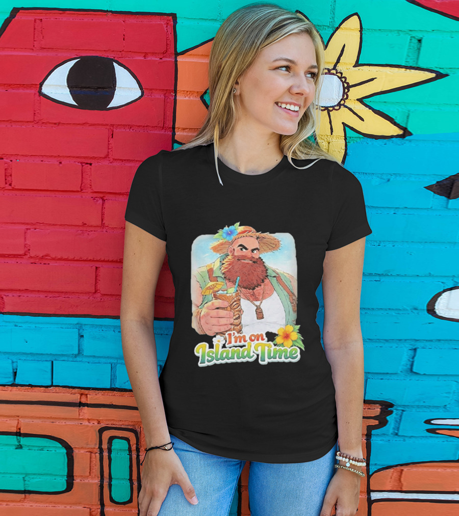 I'm On Island Time Tropical Relaxation With Tiki Drink And Hawaiian Flower T-Shirt
