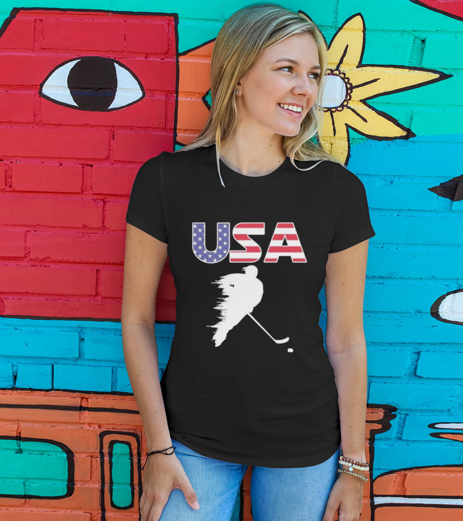 USA Stars And Stripes Ice Hockey Player T-Shirt