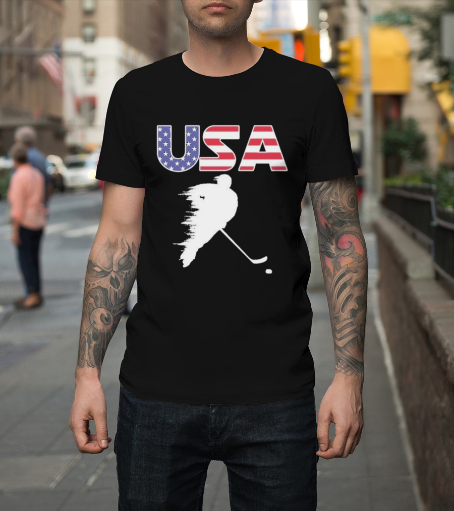 USA Stars And Stripes Ice Hockey Player T-Shirt