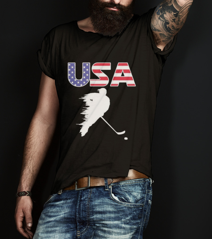 USA Stars And Stripes Ice Hockey Player T-Shirt