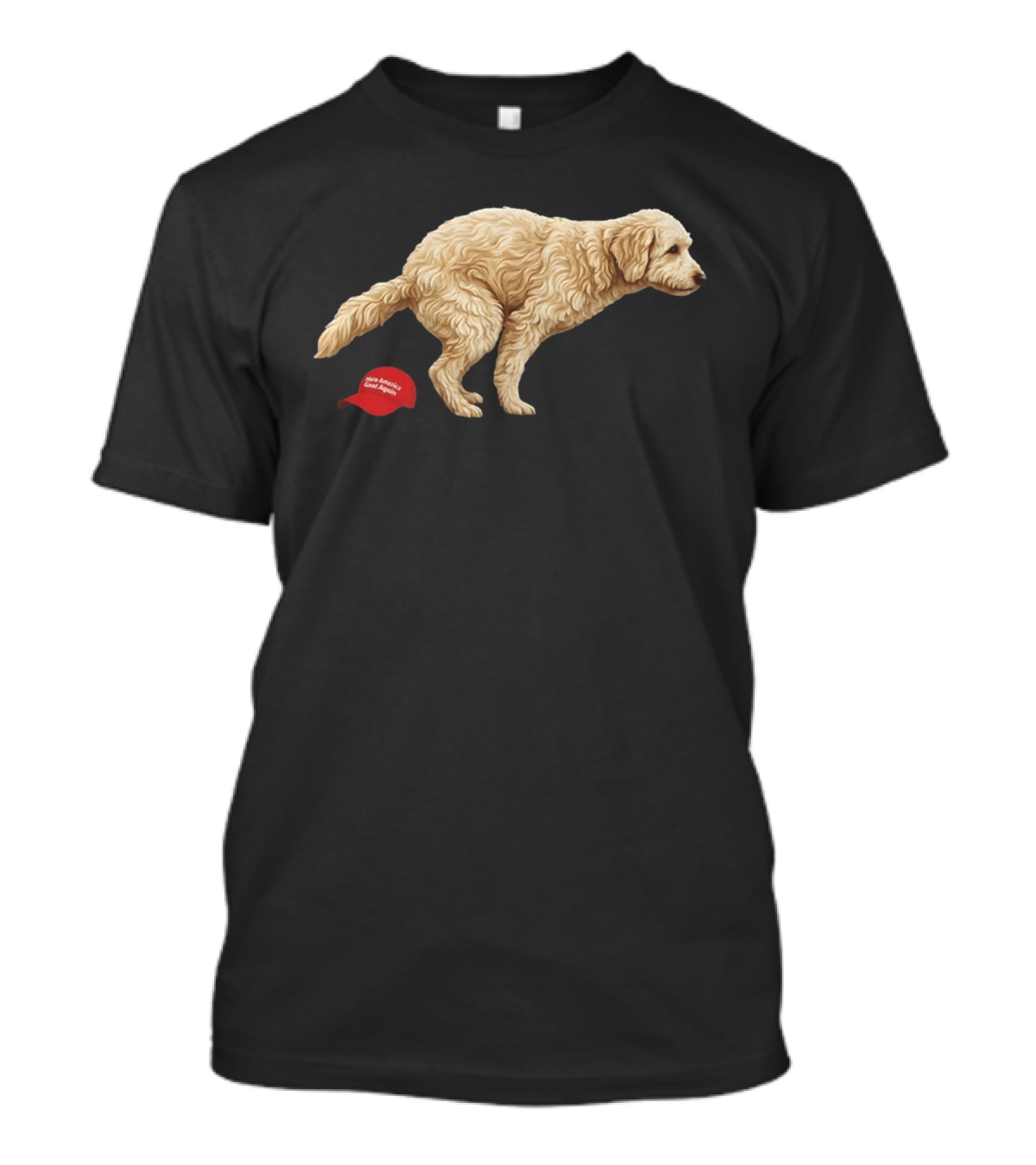Golden Retriever Pooping On Make America Great Again Hat Anti Trump T-Shirt
