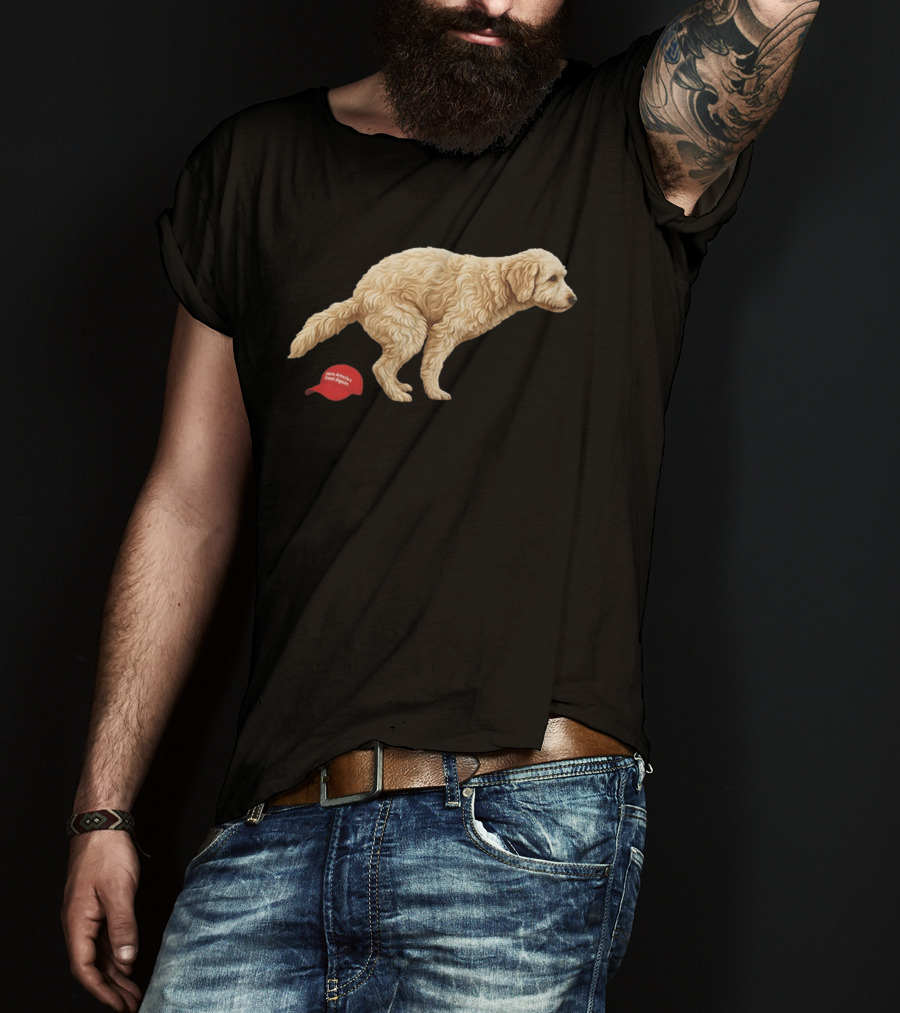Golden Retriever Pooping On Make America Great Again Hat Anti Trump T-Shirt