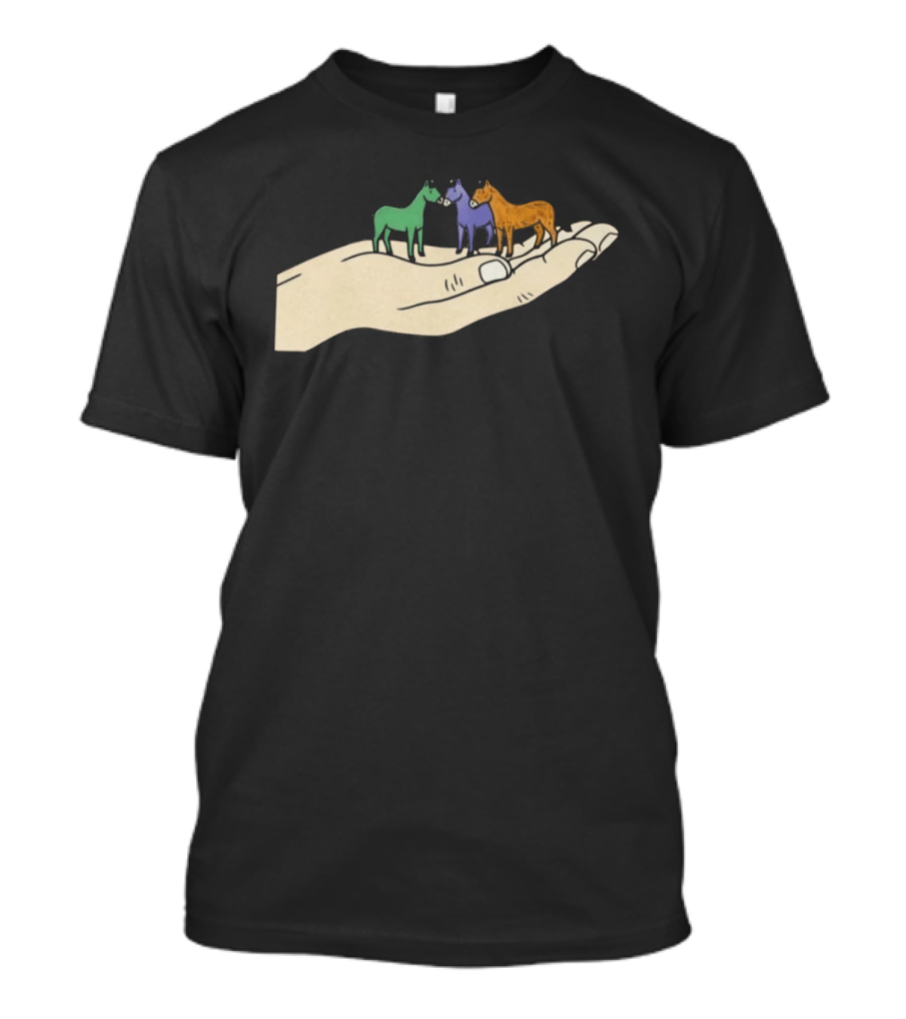 Hold Your Horses 2026 Hand Holding Colorful Figurines T-Shirt