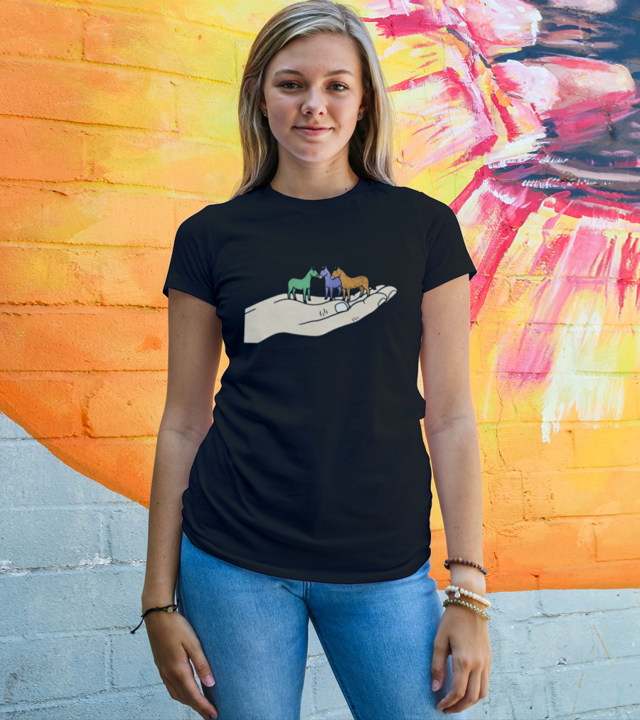 Hold Your Horses 2026 Hand Holding Colorful Figurines T-Shirt