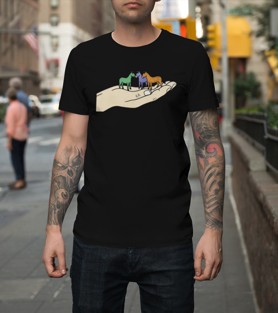 Hold Your Horses 2026 Hand Holding Colorful Figurines T-Shirt