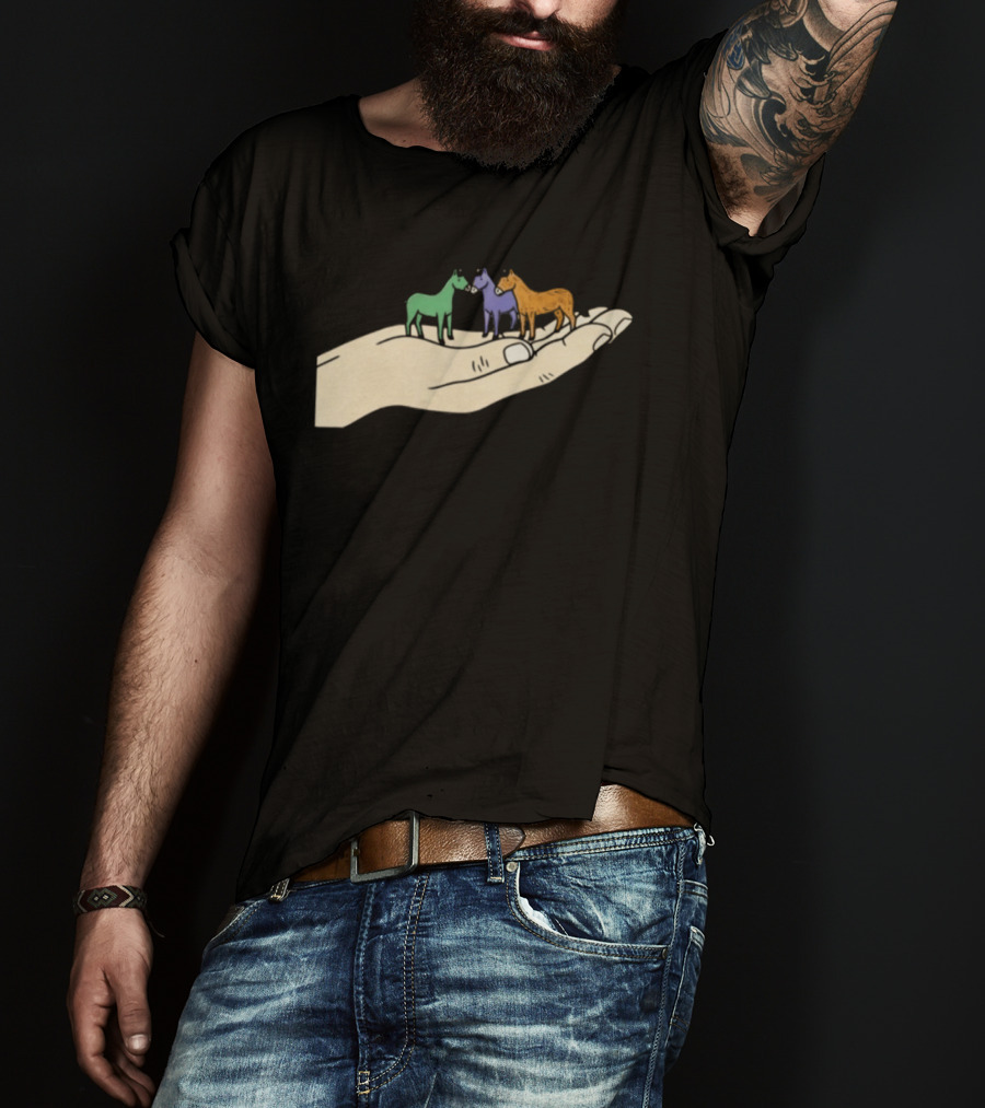 Hold Your Horses 2026 Hand Holding Colorful Figurines T-Shirt