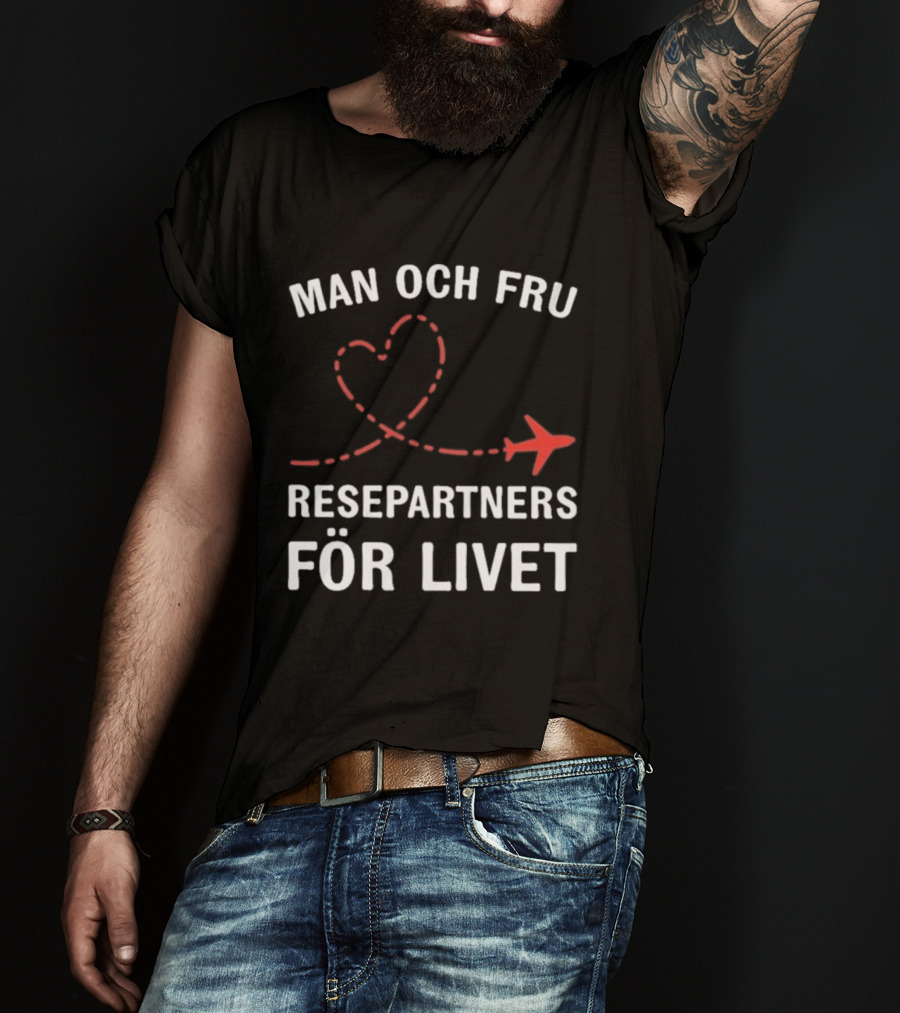 Man Och Fru Resepartners För Livet Flygplan Hjärtformad Resväg T-Shirt