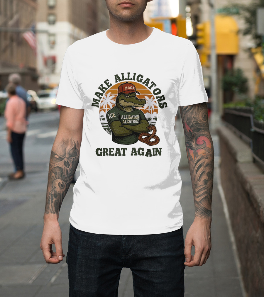 MAGA Alligator Alcatraz Make Alligators Great Again ICE Tropical Trees T-Shirt