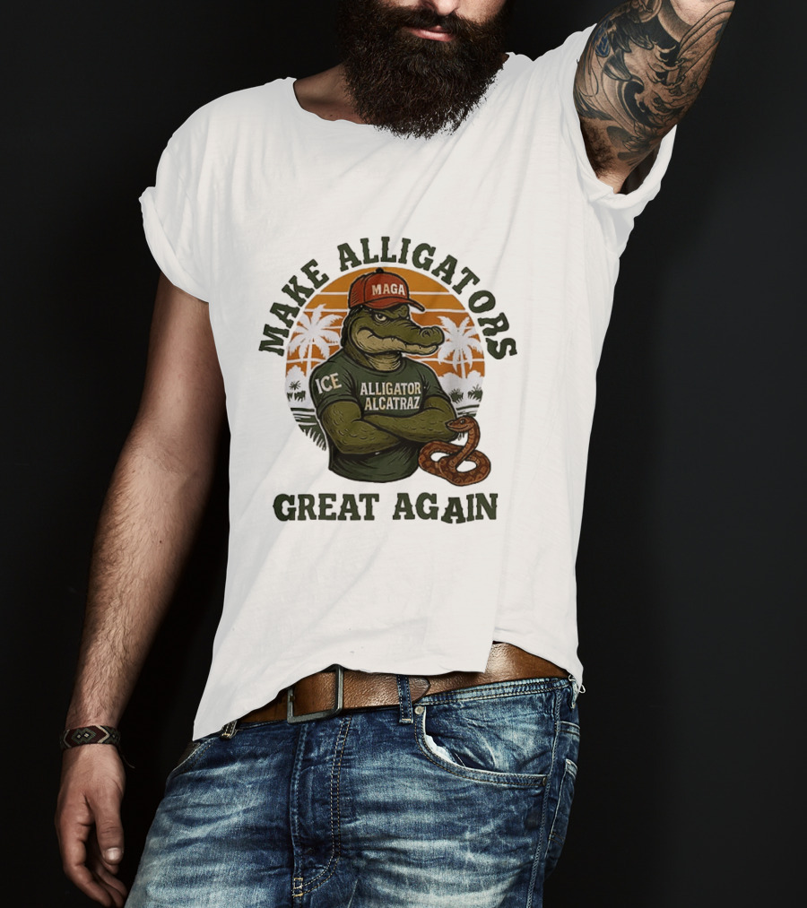 MAGA Alligator Alcatraz Make Alligators Great Again ICE Tropical Trees T-Shirt