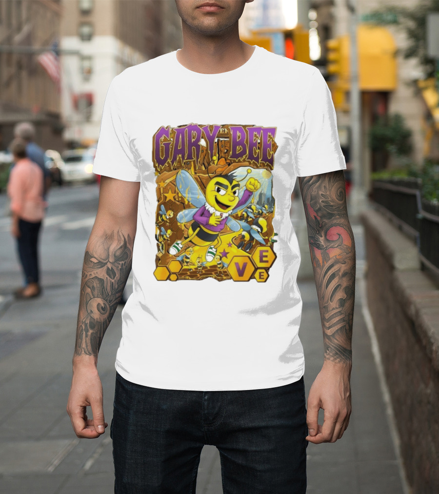 Gary Bee Cartoon Bee Character In Purple Jersey With Stars And Soccer T-Shirt