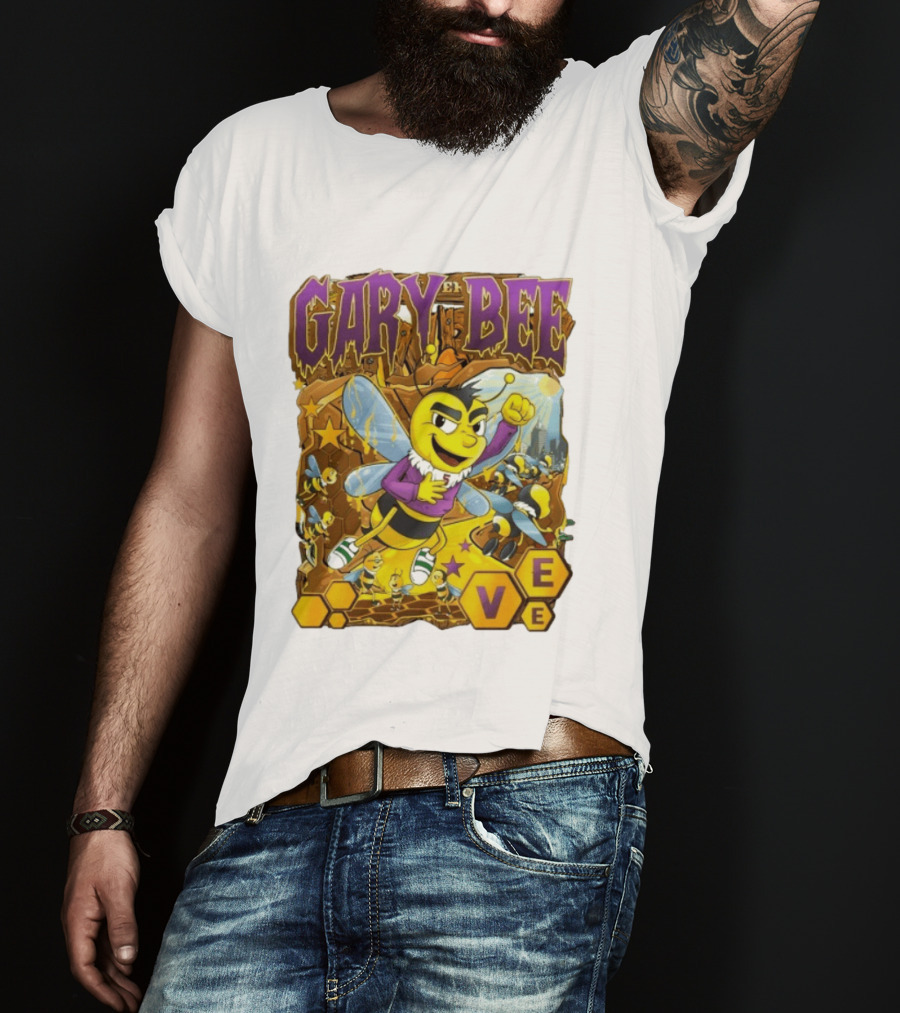 Gary Bee Cartoon Bee Character In Purple Jersey With Stars And Soccer T-Shirt