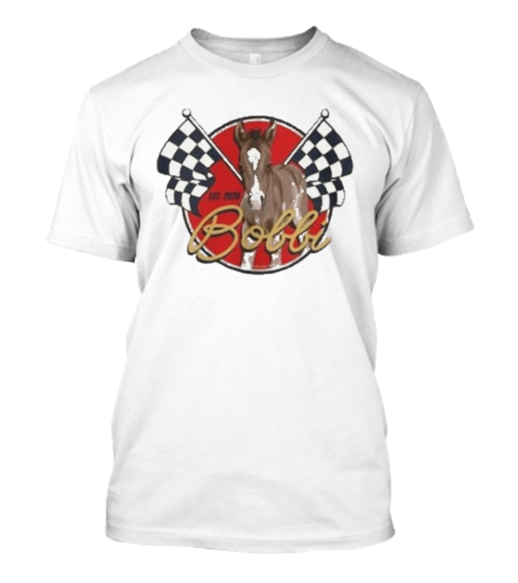 Bobbi Established 2023 Checkered Flags Horse Racing T-Shirt