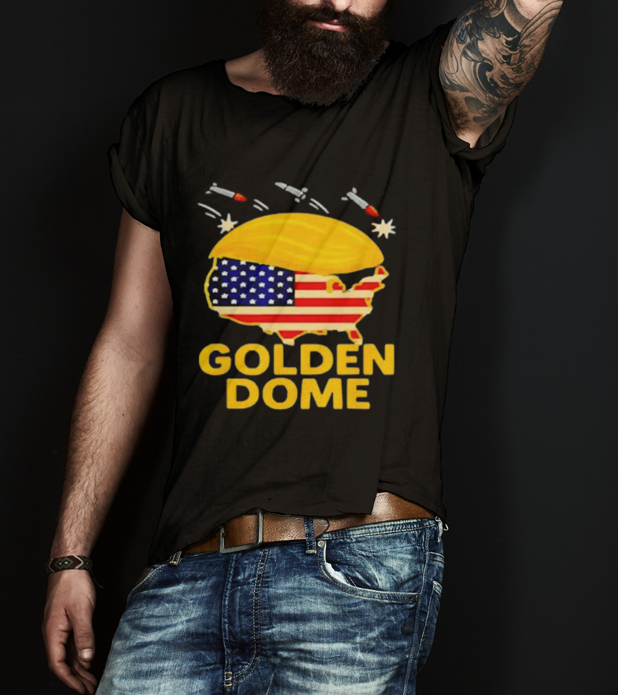 Golden Dome USA Map Trump Hair Shield With Stars And Stripes T-Shirt