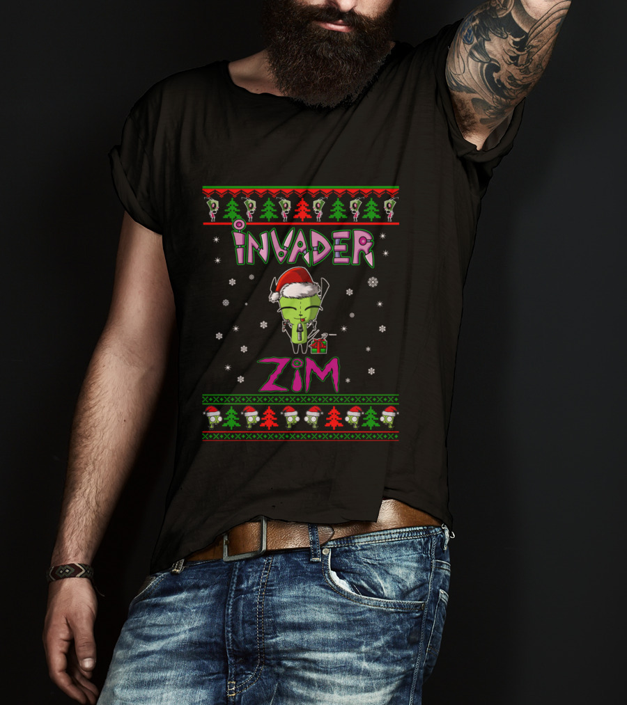 Invader Zim Holiday Santa Hat And Gift Ugly Christmas Sweater T-Shirt