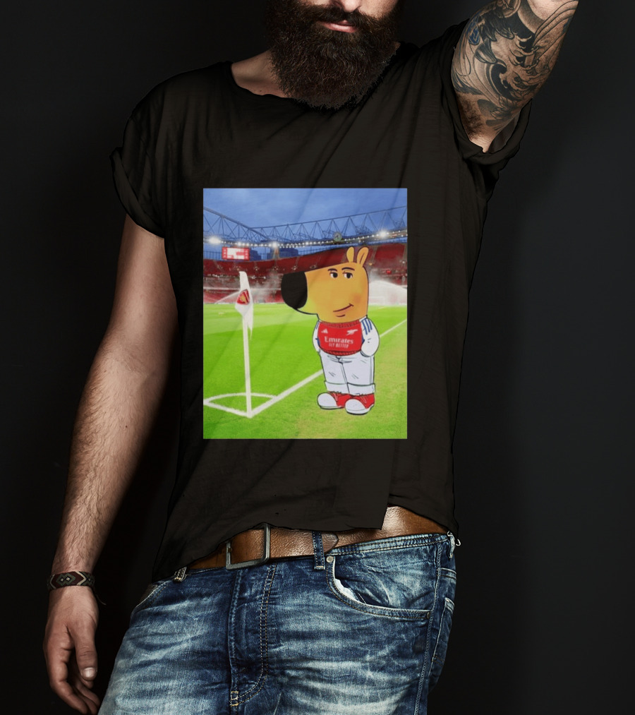 Chill Cartoon Dog In Arsenal Kit At Stadium Awaiting UCL Victory T-Shirt